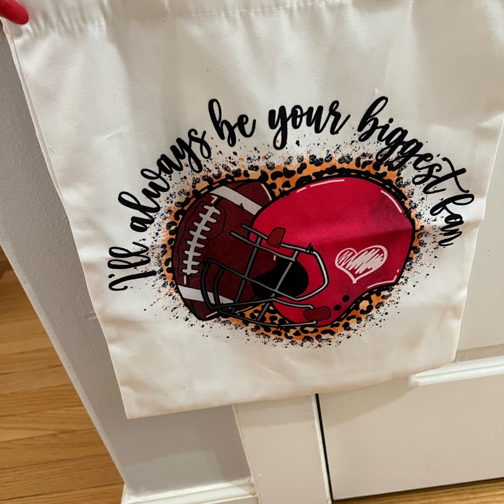 Chic White Tote With Red Football Design